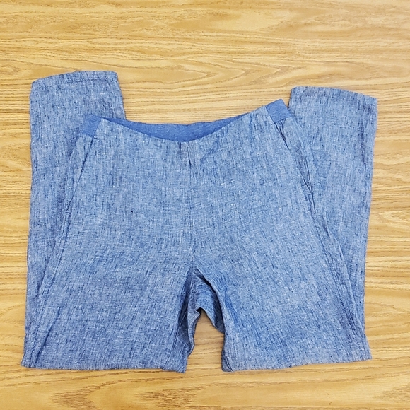 J. Jill Love Blue Linen Pull on Cropped Straight Leg Pants Womens Small - Picture 4 of 10